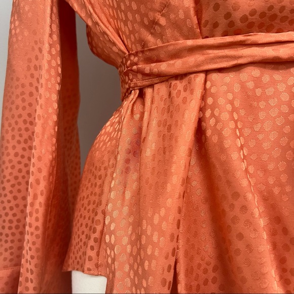 BCBG Textured Satin Long Sleeve Wrap Top in Papaya - Picture 5 of 8